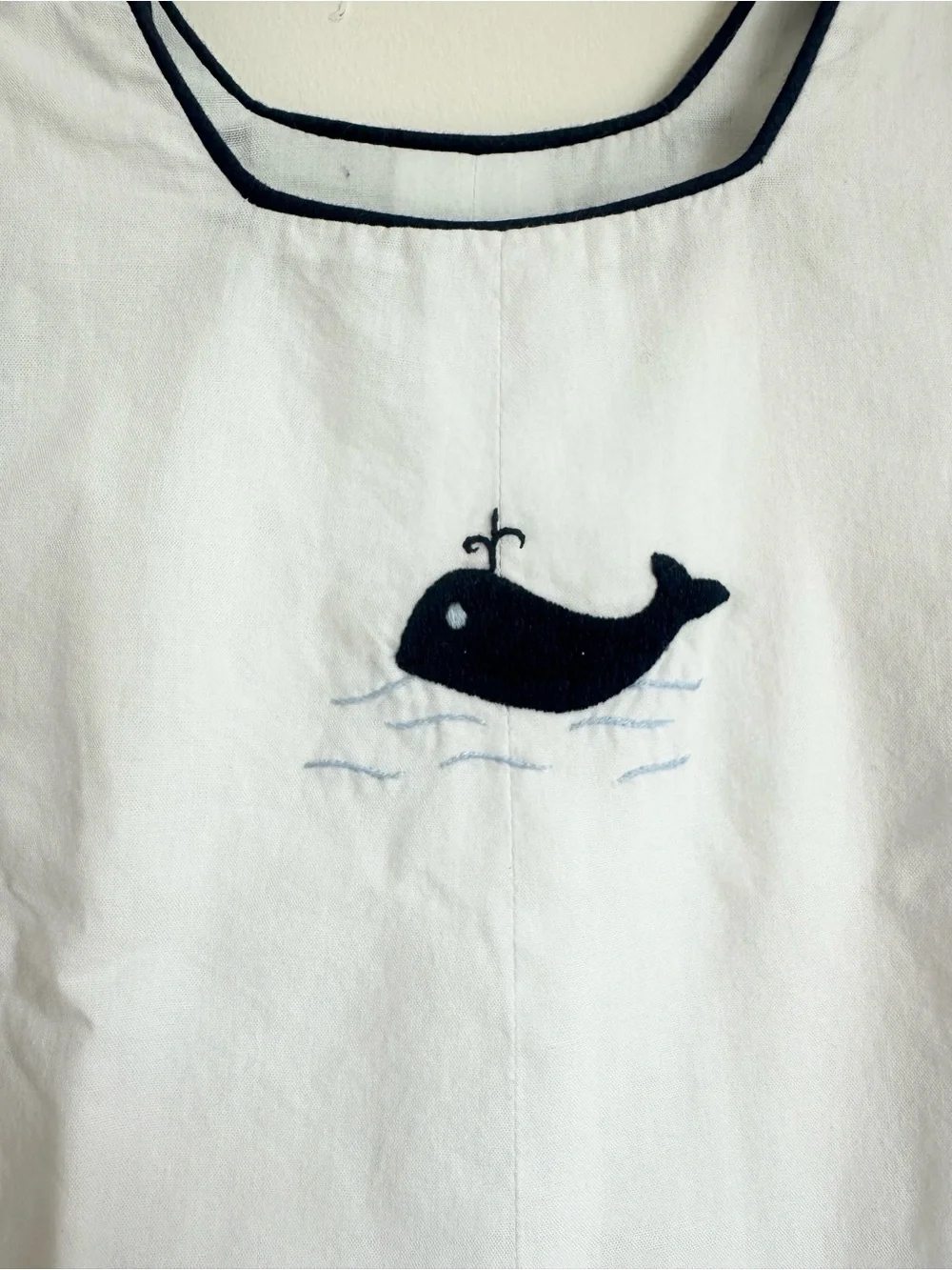 JEANINE JOHNSEN Baby Blue Romper with Navy Whale & Anchor Embroidery 6-12M